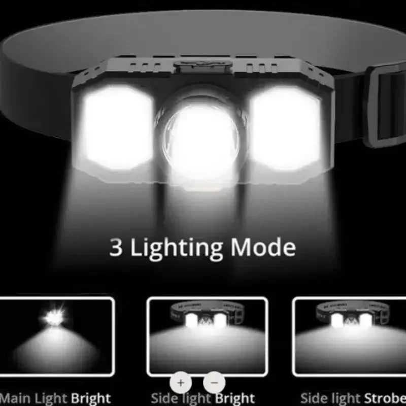 مصباح أمامي قوي COB LED شحن USB كشافات محمولة مقاومة للماء 3 أوضاع إضاءة مصباح أمامي للشعلة الخارجية