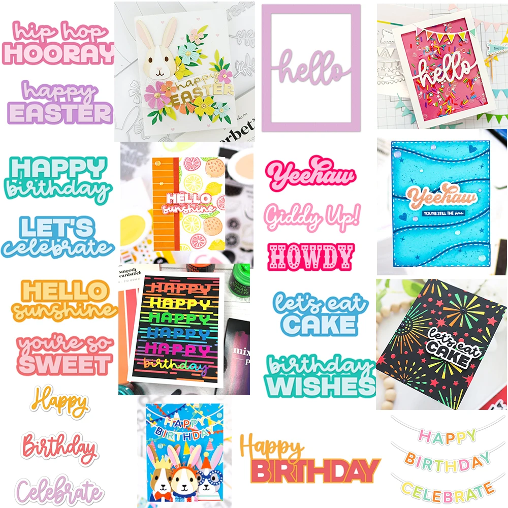 Happy Birthday/Happy Easter Stacking Shadow Metal Cutting Dies Sentiments Words Die Cut For DIY Scrarpbooking Paper Cards Making