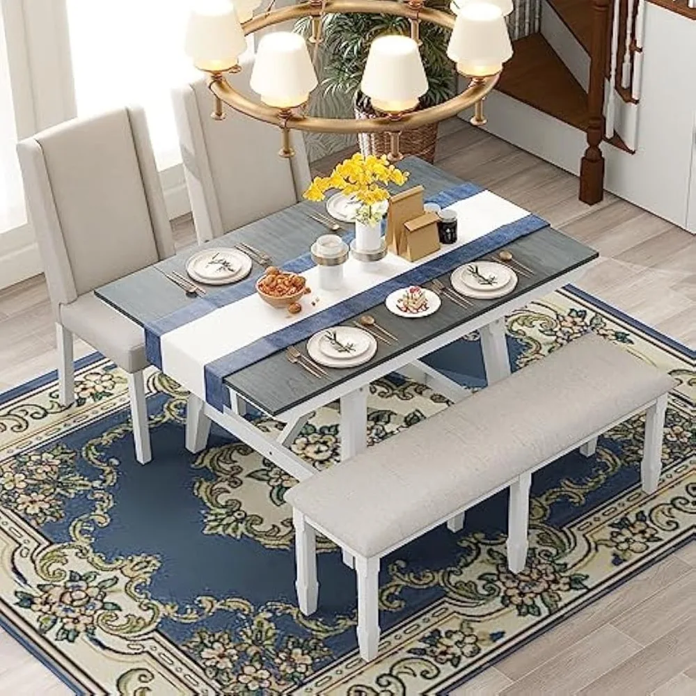 Dining Room Sets,6 classic sets, rectangular expandable dining table, 4 cushioned chairs, and 1 bench,Dining Room Sets.