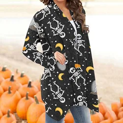 Coat For Women Halloween Casual Blouse Animal Cat Print Cardigan Coat Long Sleeve Tops Funny Open Turkish Jackets for Women