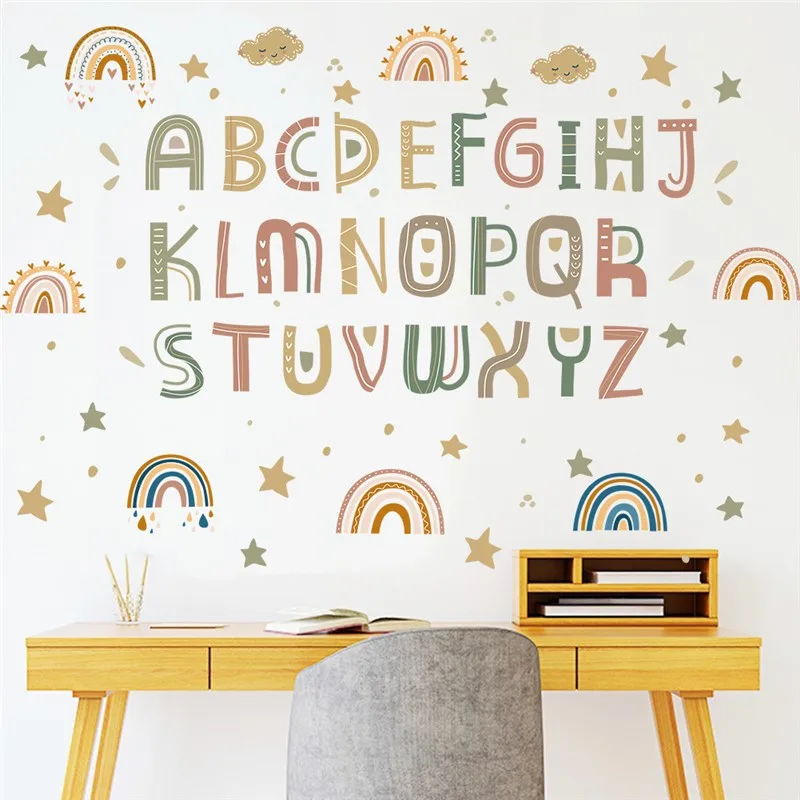 Creative Rainbow English Letters Wall Stickers For Kids Bedr