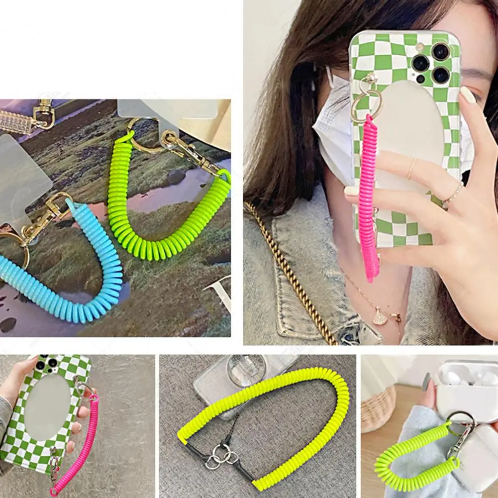 Anti-loss Keychain Spring Spiral Rope Key Chain Retractable Anti-Lost Phone Cord with Metal Carabiner Holder Straps Keyring
