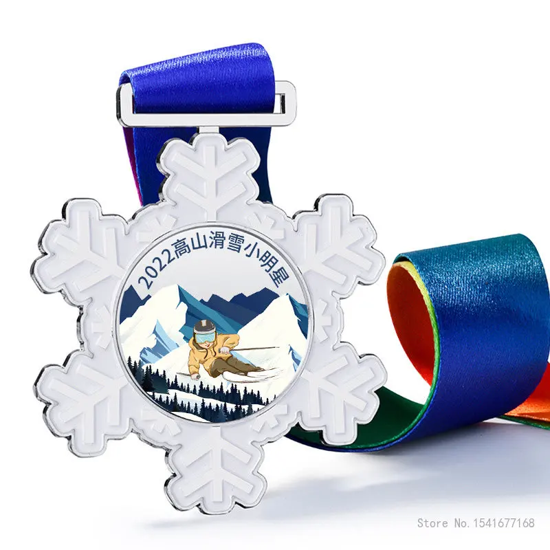 

Winter Games Snowflake Medal, Figure Skating, Single and Double Board, Roller Skating, Metal Paint, Snowflake Shape Medal, 10Pcs