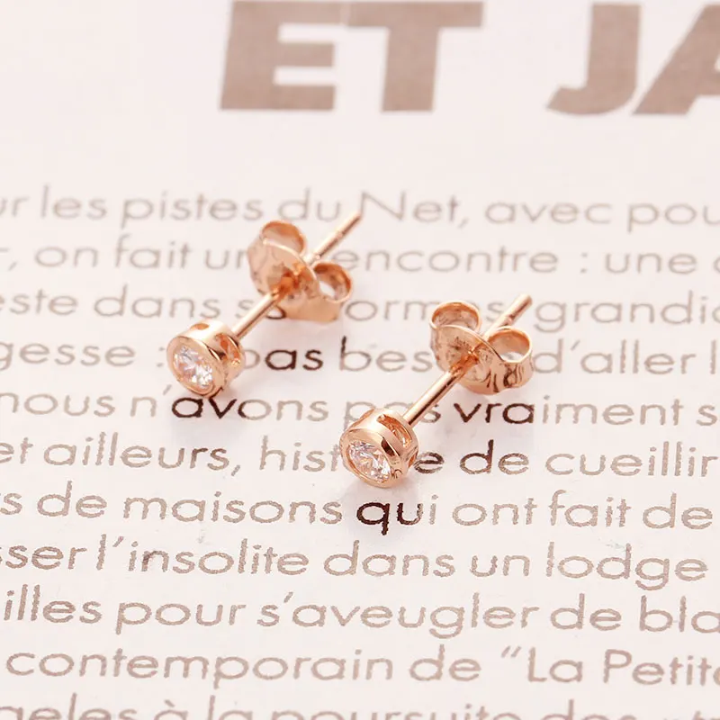 585 purple gold gemstone ear studs plated 14K rose gold fashion simple round earrings for women to send girlfriend jewelry