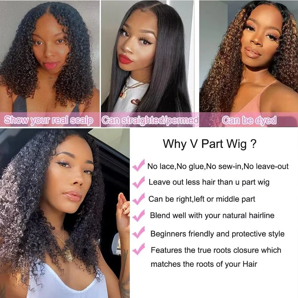 Mongoolse Afro Kinky Krullend Menselijk Haar V Deel Pruik Natuurlijk Zwart 180 200 Dichtheid Voor Zwarte Vrouwen Machine Gemaakt Remy Hair V-Part