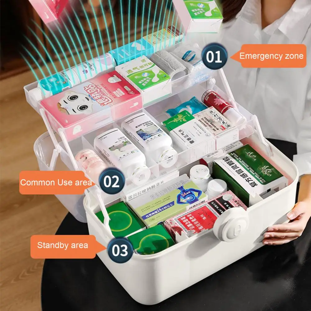 Three-layer Medicine Organizer Medicine Storage Box with 3-layer Design Capacity Pill Organizer Transparent Lid Portable
