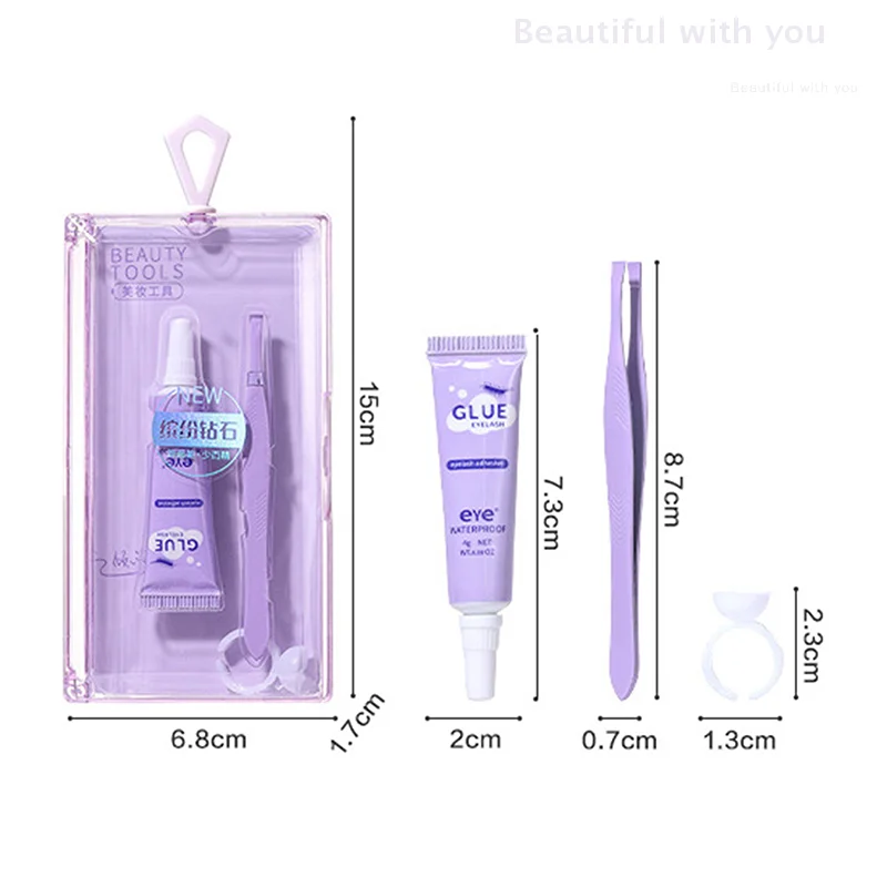 Cola para cílios com pinça conjunto, à prova d'água, secagem rápida, autoadesiva, não irritante, cola para extensão de cílios, maquiagem cosmética