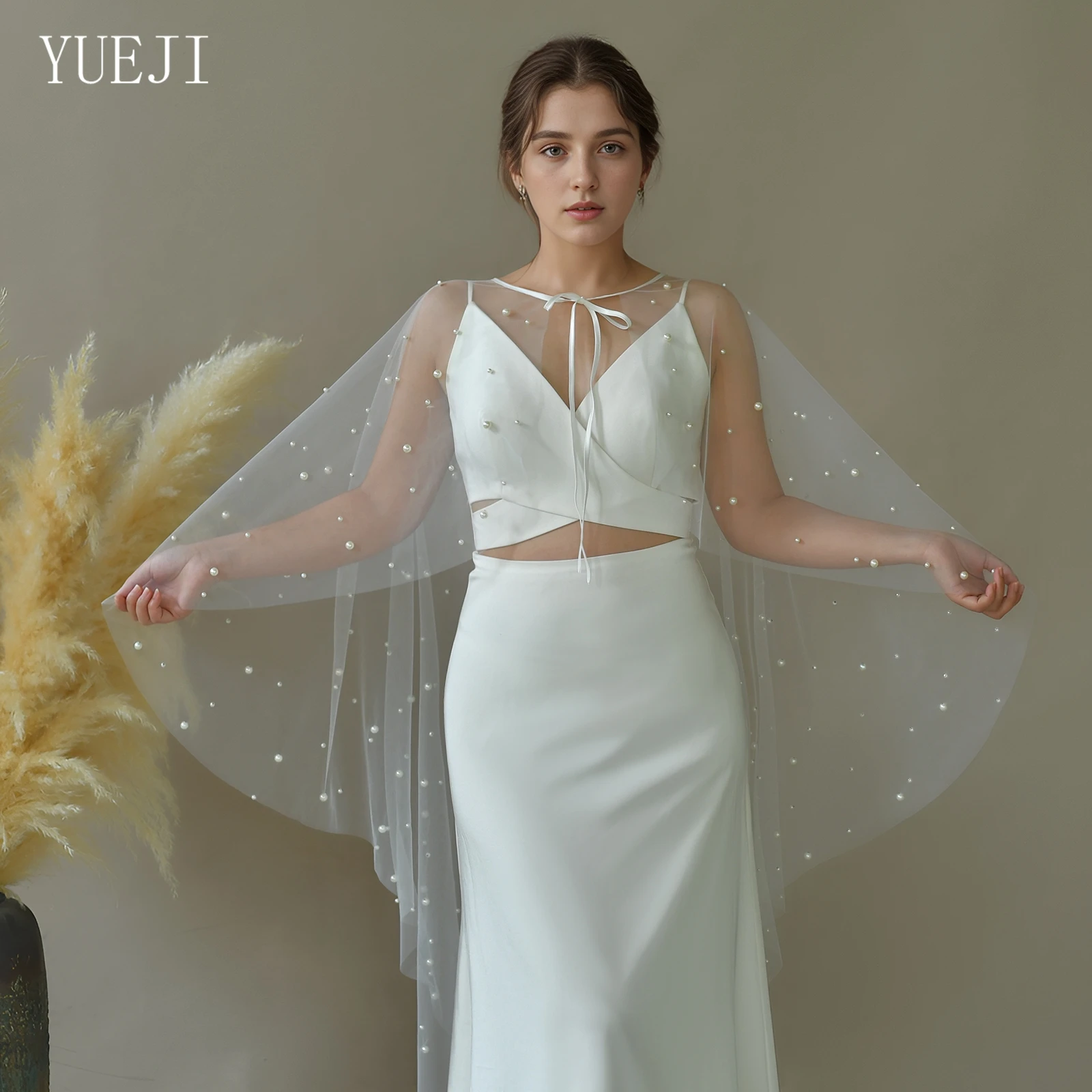 

YUEJI однослойная свадебная шаль для вальса из нейлонового тюля, мягкая и дышащая ткань с жемчужным декором G50