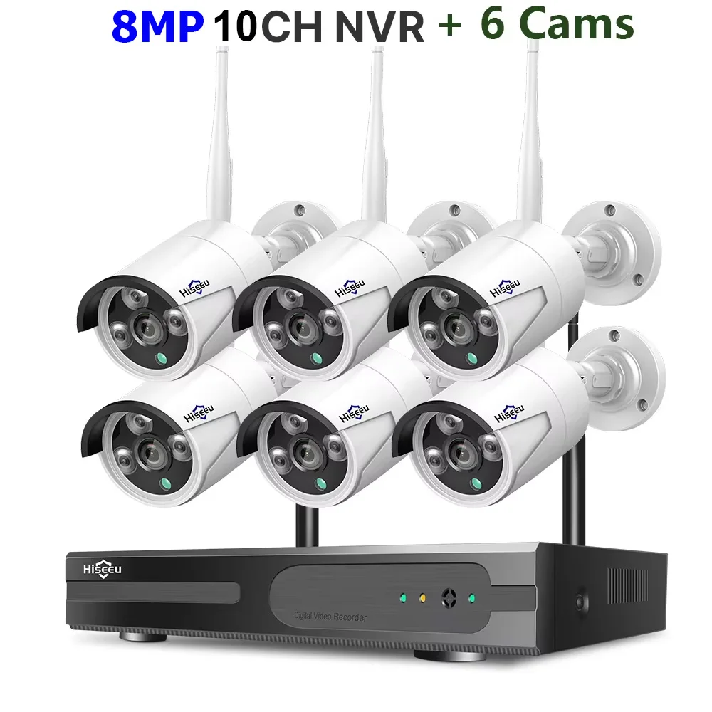 Hiseeu 3/5/8MP WiFi CCTV Camera Beveiligingssysteem IR Nachtzicht Bullet Camera Set 10CH NVR Draadloos CCTV Beveiligingssysteem - afbeelding 1