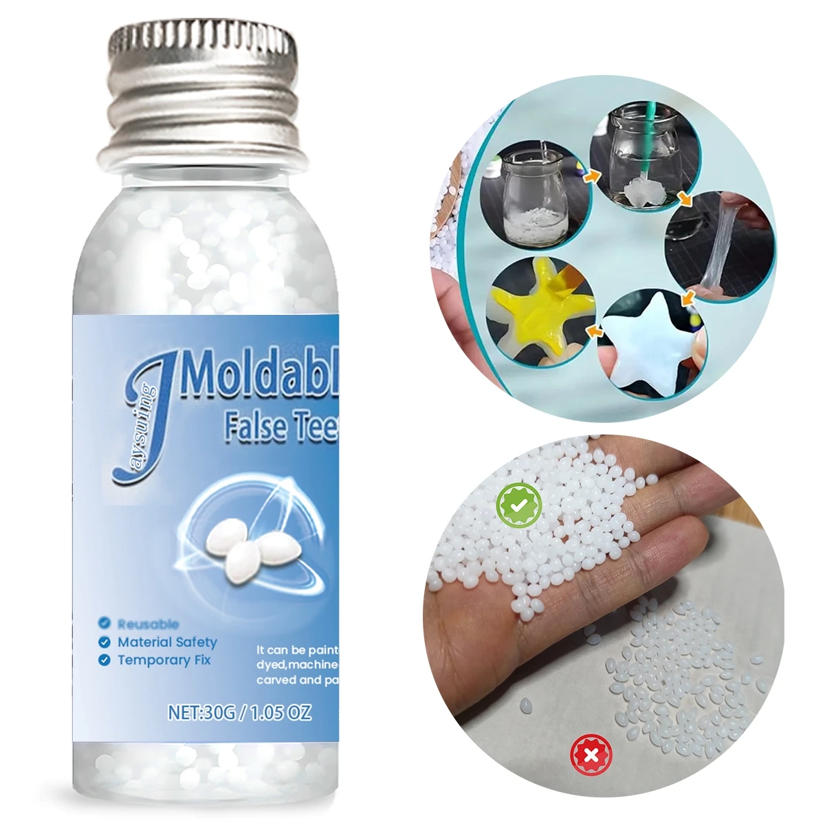 Molded Resin - Party temporary teeth decoration, DIY role-playing, temporary restoration model, Halloween vampire Molten clay