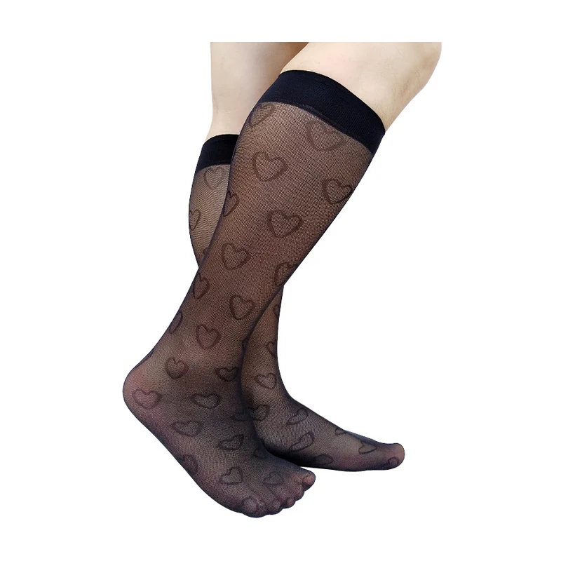 

Thin Sheer Mens Summer Socks Black See Through Knee High Formal Dress Suit Business Socks Sexy Stocking Lingerie Long Tube