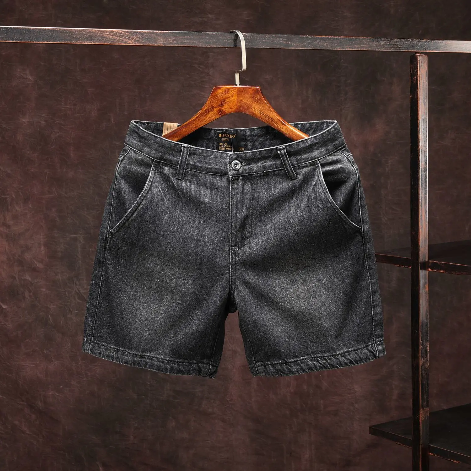 여름 미국 솔리드 3점 청바지 남성용 레트로 워시 트렌드 스트레이트 카우보이 캐주얼 다목적 짧은 스트리트웨어 하프 바지