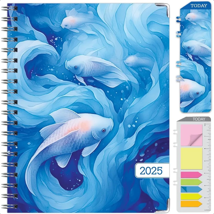 

HARDCOVER 2025 8.5x11: 14 Months November 2024 December 2025 Daily Weekly Monthly Yearly Agenda Bookmark Pocket Folder and St