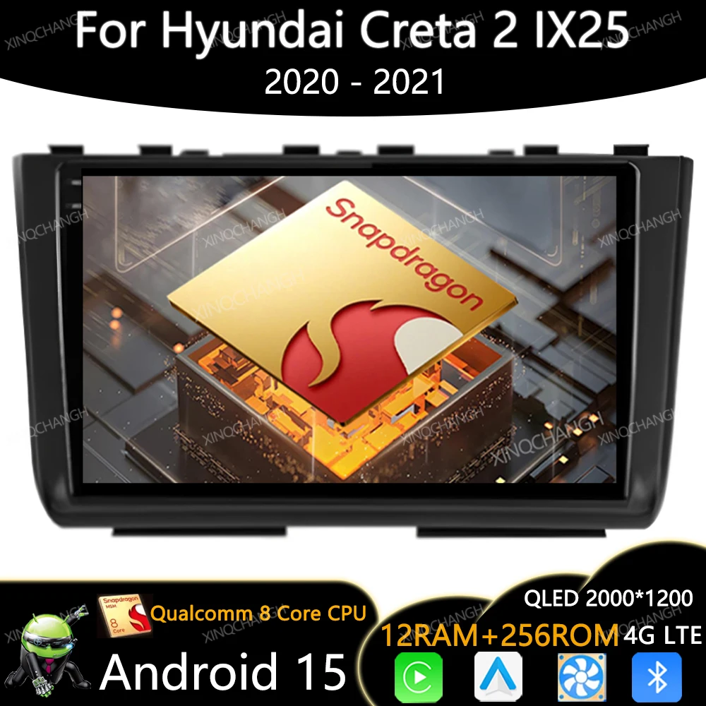 Android 16 Car Radio Multimedia Player For Hyundai Creta 2 IX25 2020 - 2021 Navigationv GPS Wireless CarPlay Auto Qualcomm 2DIN