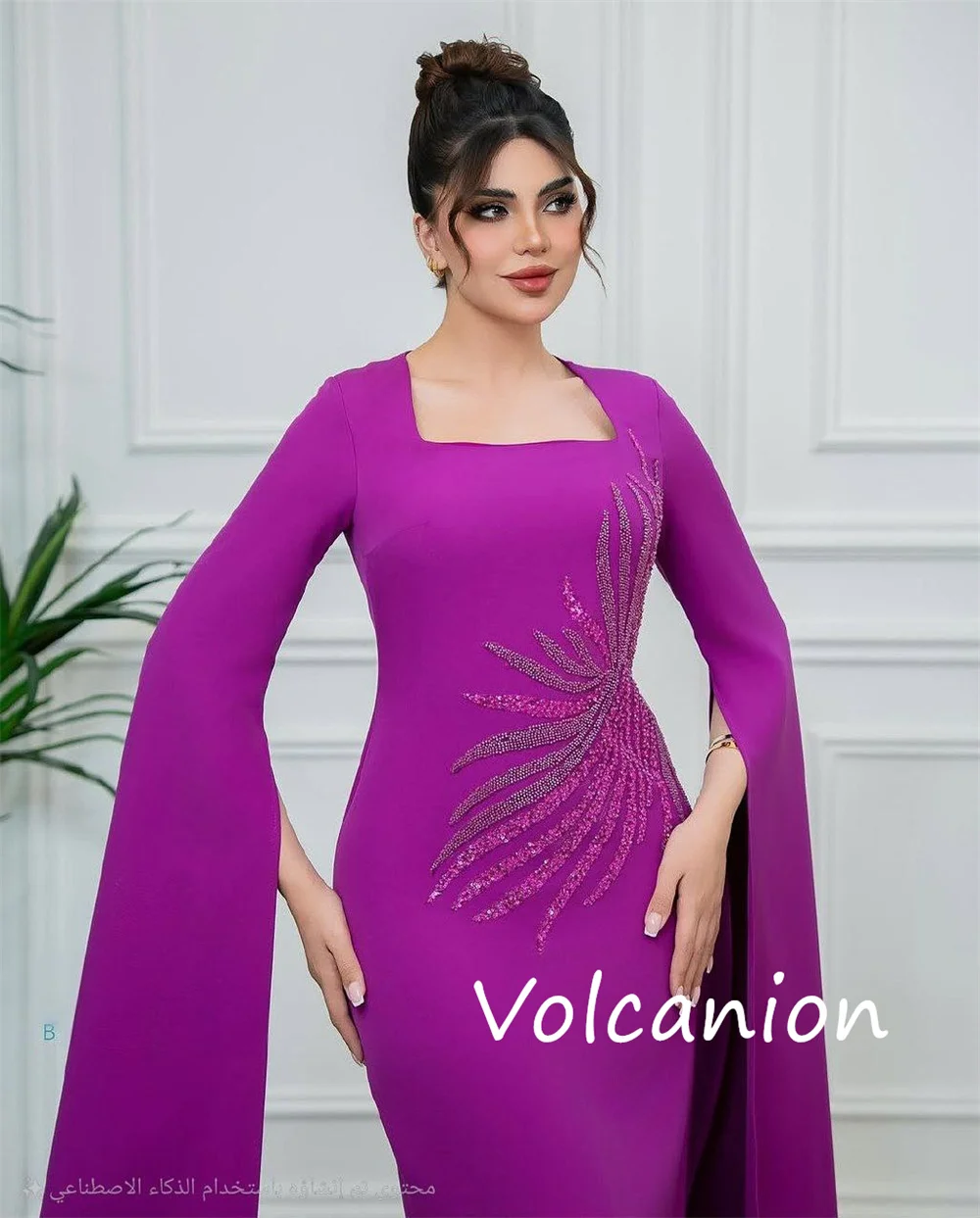 Customized Elegant Jersey Sequined A-line Square Neck Midi Dresses Bespoke Occasion High Quality Simple