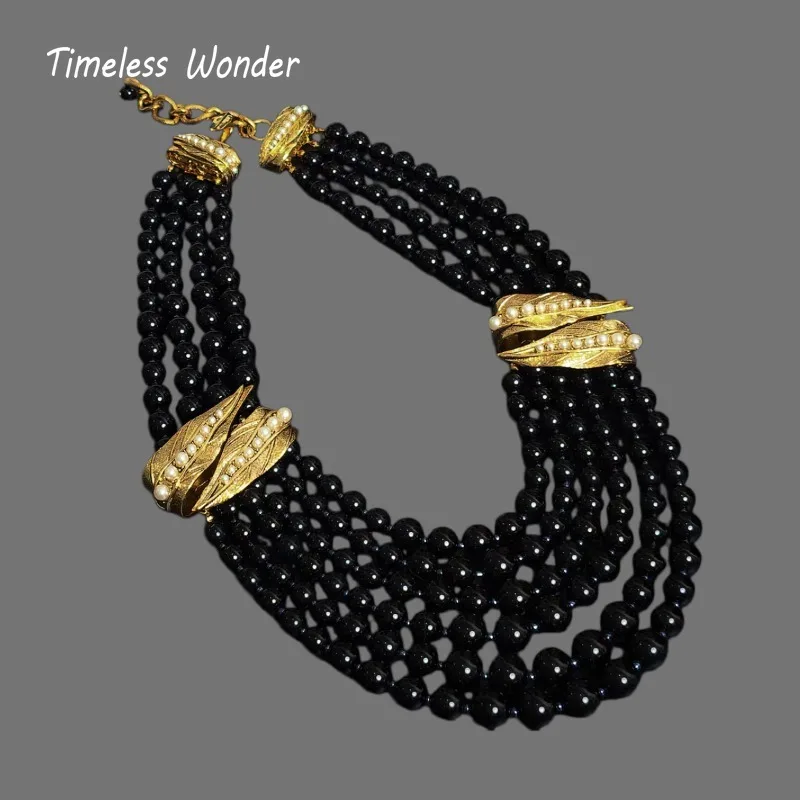 

Timeless Wonder Retro Geo Strand Statement Pave Necklace for Women Designer Jewelry Runway Trendy Gift Vintage Rare 4523