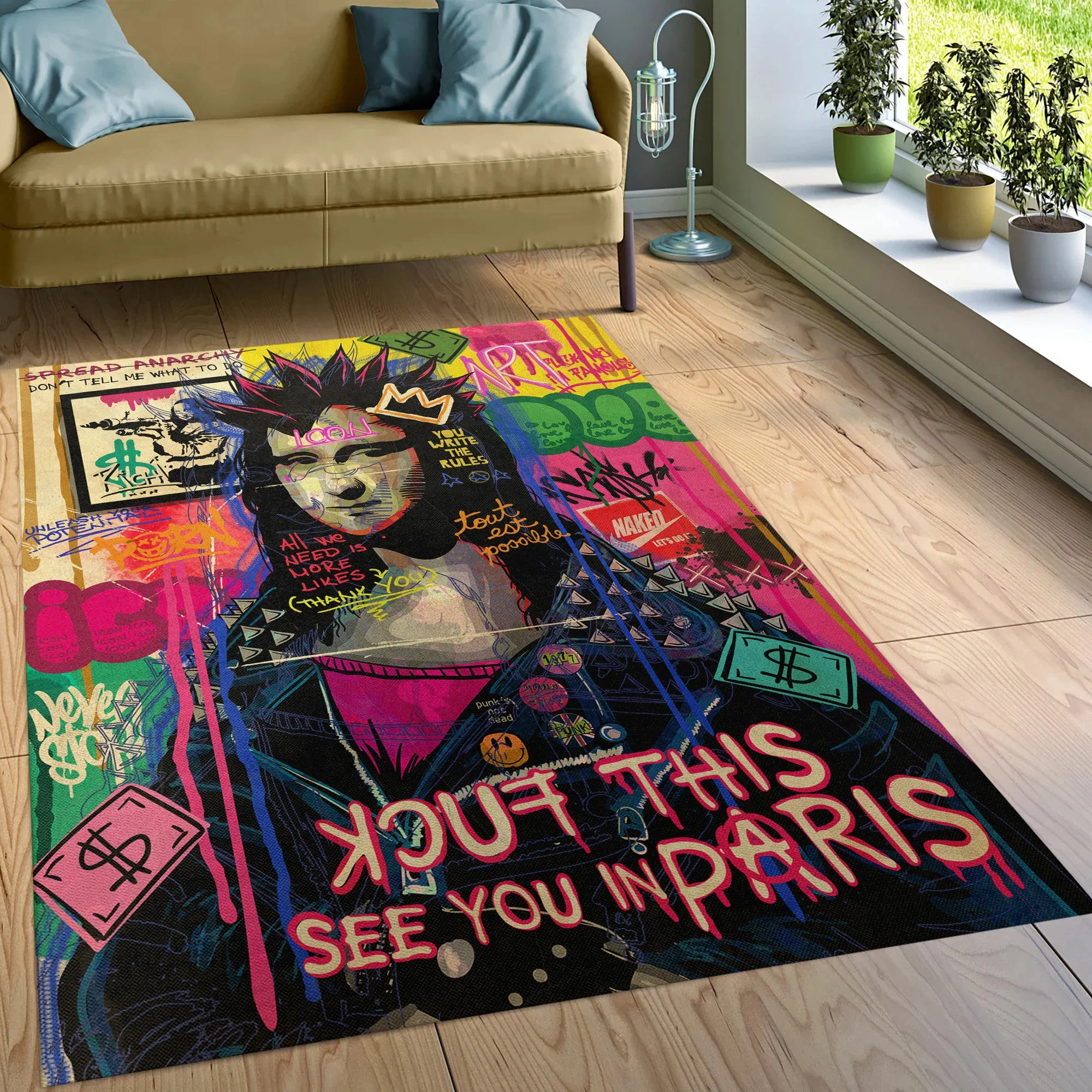 Mona Lisa Graffiti Pop Art Rug Pop Art Rug Unique Rug Cool Painting Modern Portrait Modern Home Art Rugs Colourful Paint Doormat