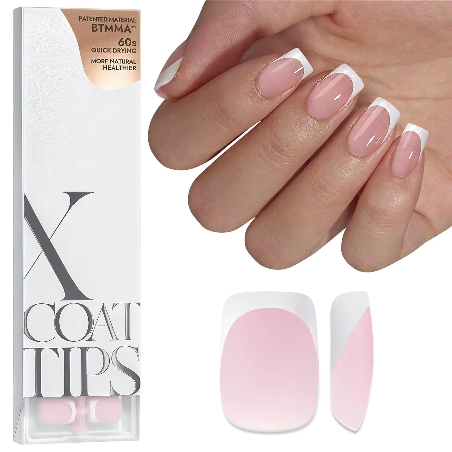 

French Tip Press On Nails Short Square 160 Pcs Soft Gel False Nails with Pre-applied Primer & Base Coat for 4-Week Wear 16 Sizes