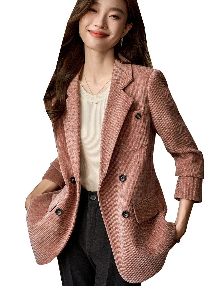 Autumn Winter Women Ladies Blazer Coat Coffee Pink Female Casual Jacket