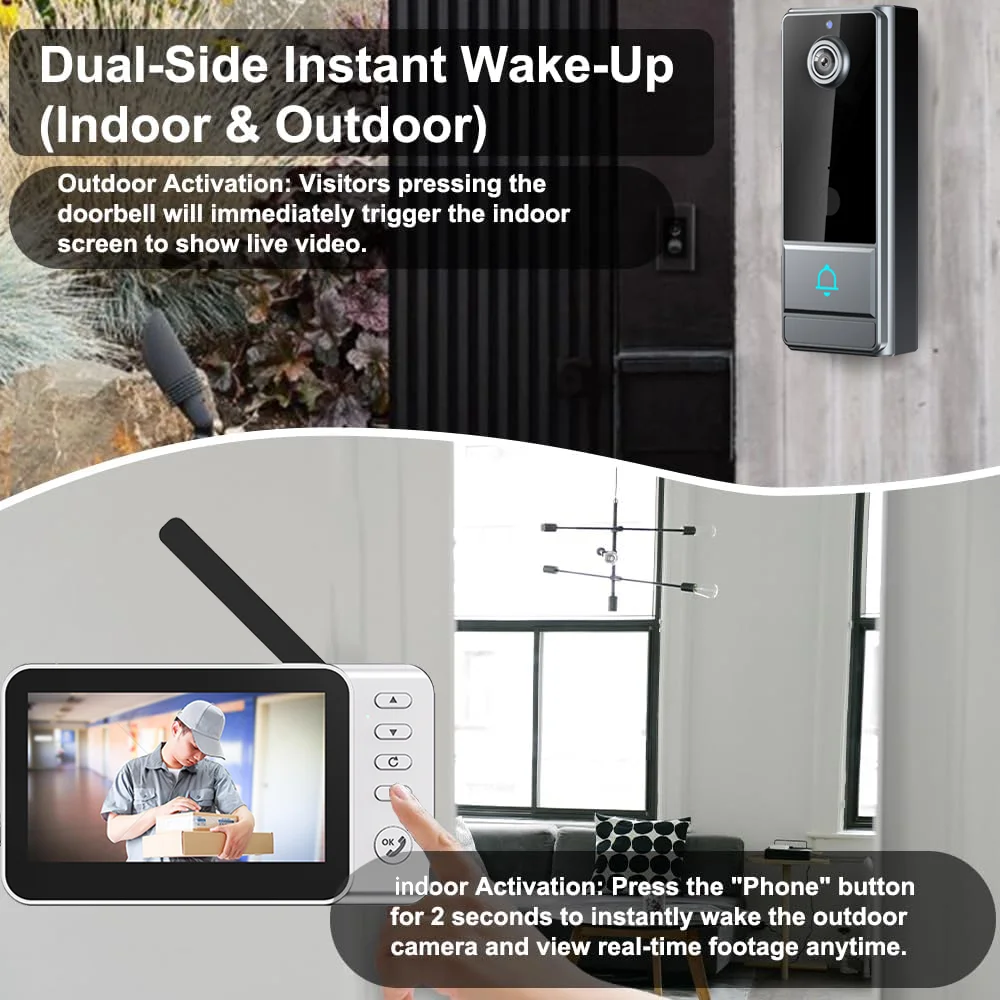 XBIBI Wireless Smart Video Doorbell, Doorbell Camera, Home Security WiFi Doorbell Camera, PIR Motion Doorbell, Intelligent Package Detection,Elderly And Pets Safety Surveillance Camera Suitable Apartment/ Indoor/ Outdoor Security