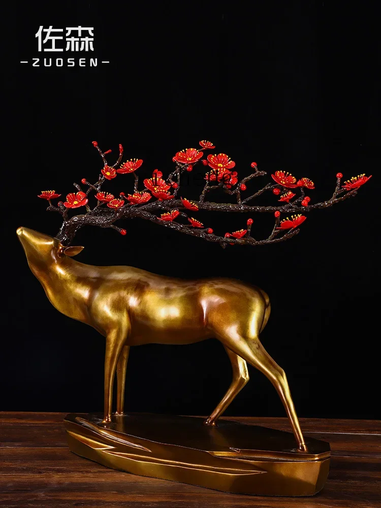 L7-15 Fulu Shuangzhi, Brass Artwork Deer Ornament Living Room Entrance New Chinese Creative Jewelry