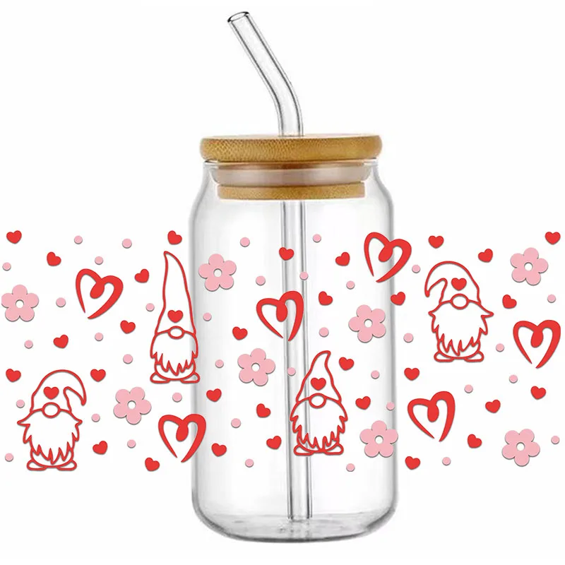 Custom waterproof cup wrap transfers Valentines designs sticker decals uv dtf cup wraps transfers 16oz for glass cups