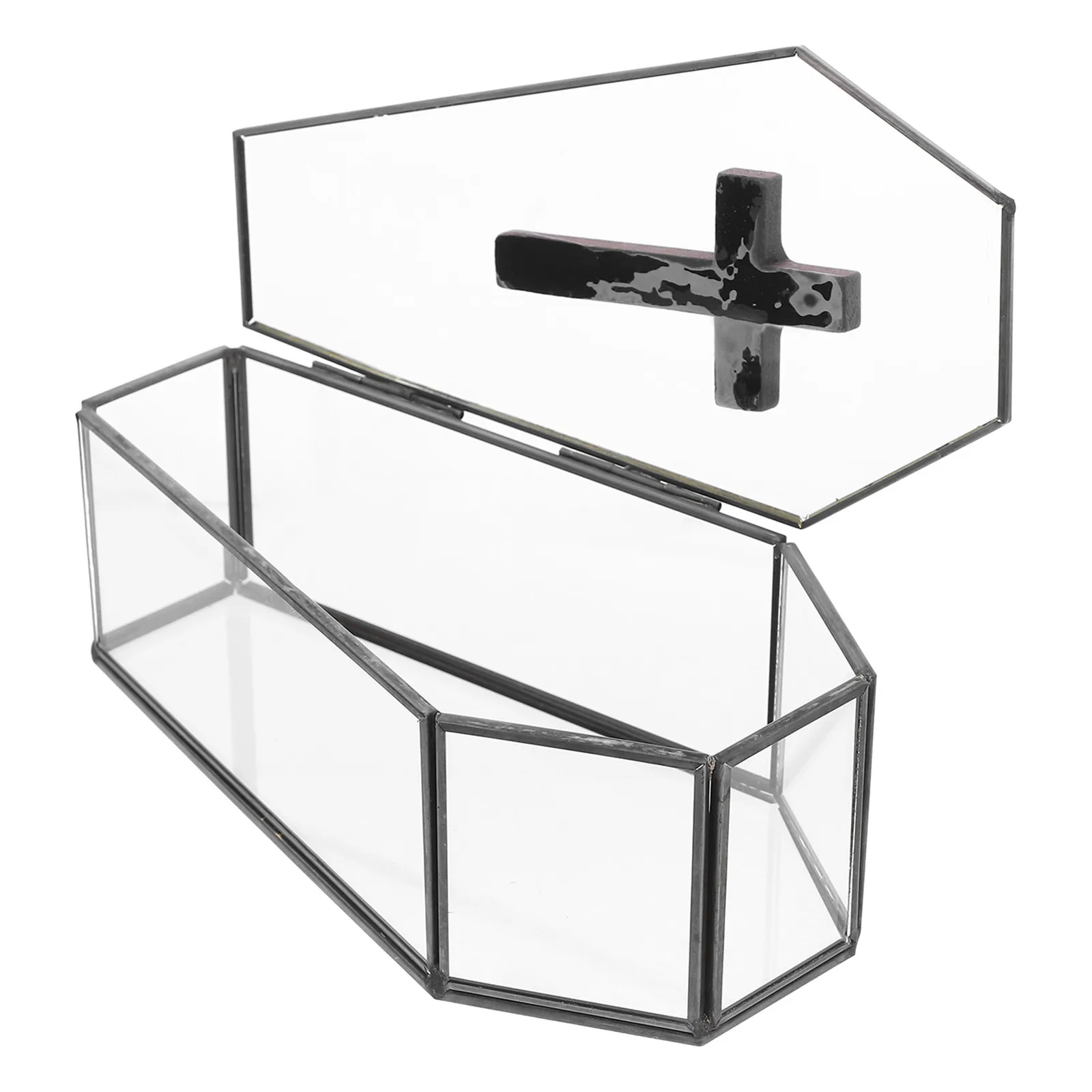 Small Glass Coffin Jewelry Display Box Vintage Coffin Shape Case with Lid Halloween Keepsake Organizer Glass Trinket Storage Box