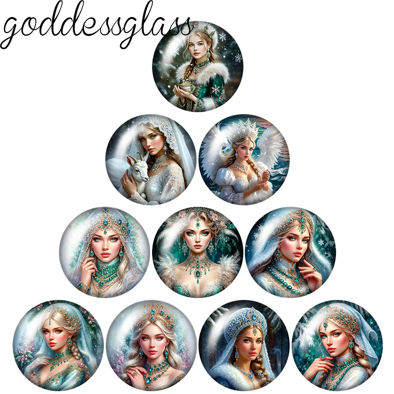 European Russian beauties Lady Winter Girls 10p 12mm/18mm/20mm/25mm Round photo glass cabochon flat back Making findings Jewelry
