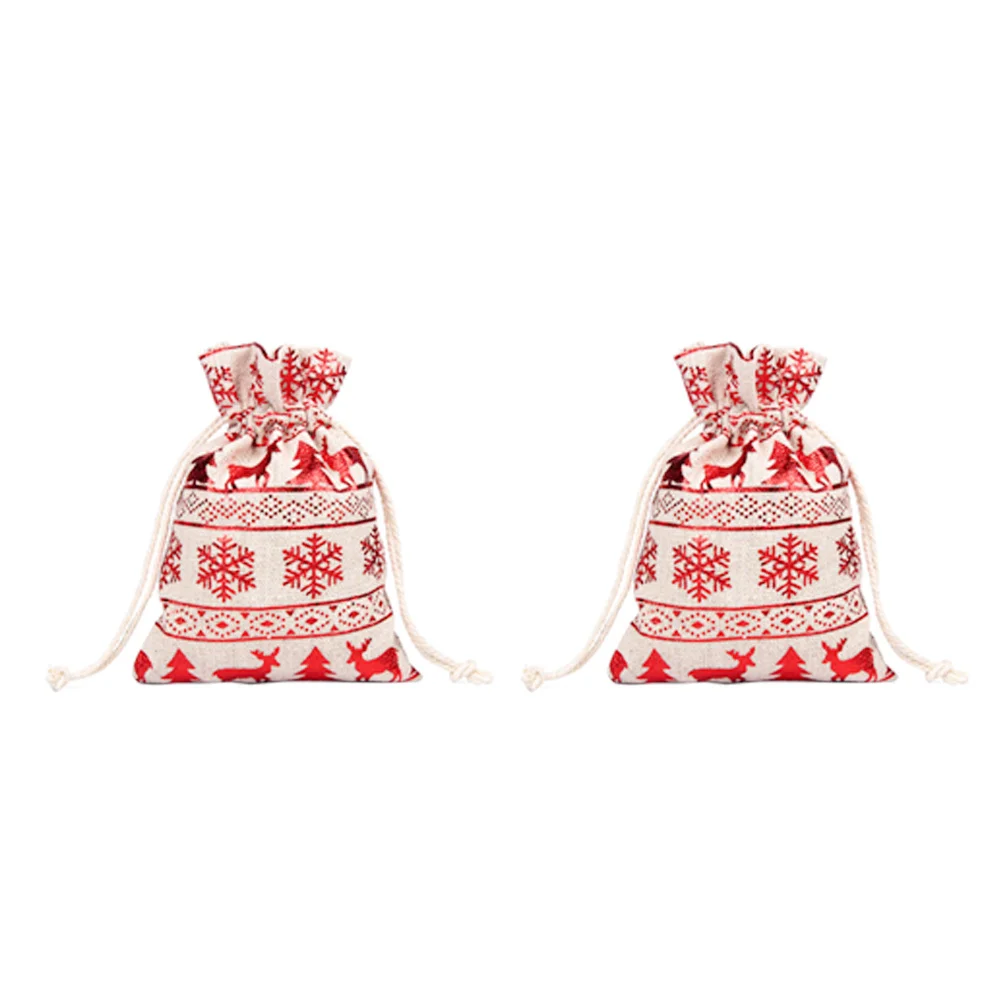 

10Pcs Christmas Drawstring Gift Bags Large Capacity Colorful Snow Elk Pattern Storage Bag Party Festival Celebration