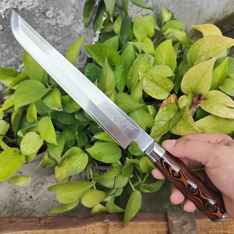 8 Inch Sashimi Knife Double-edged Blade Chef Cleaver Slicing 10Cr15MoV Damascus Steel Handmade Forged Japanese Kitchen Knife