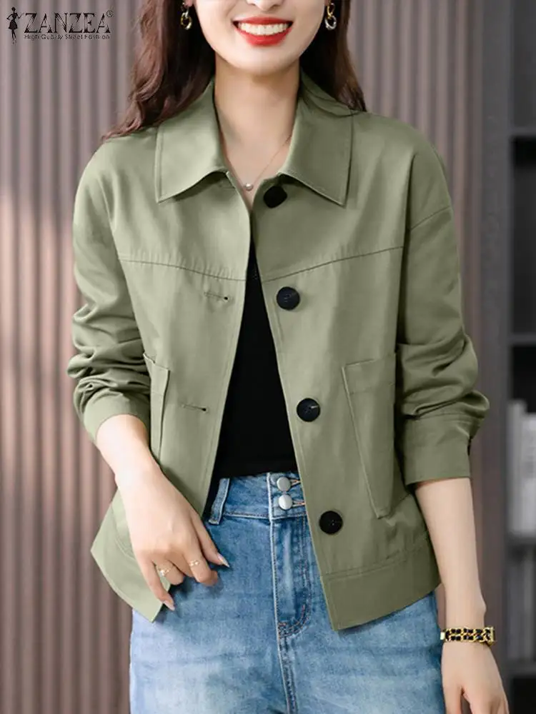 ZANZEA Autumn Jackets Women Vintage Solid Coats Long Sleeve Blouse Casual Solid Shirt Female Outwear Elegant Holiday Blazer Tops