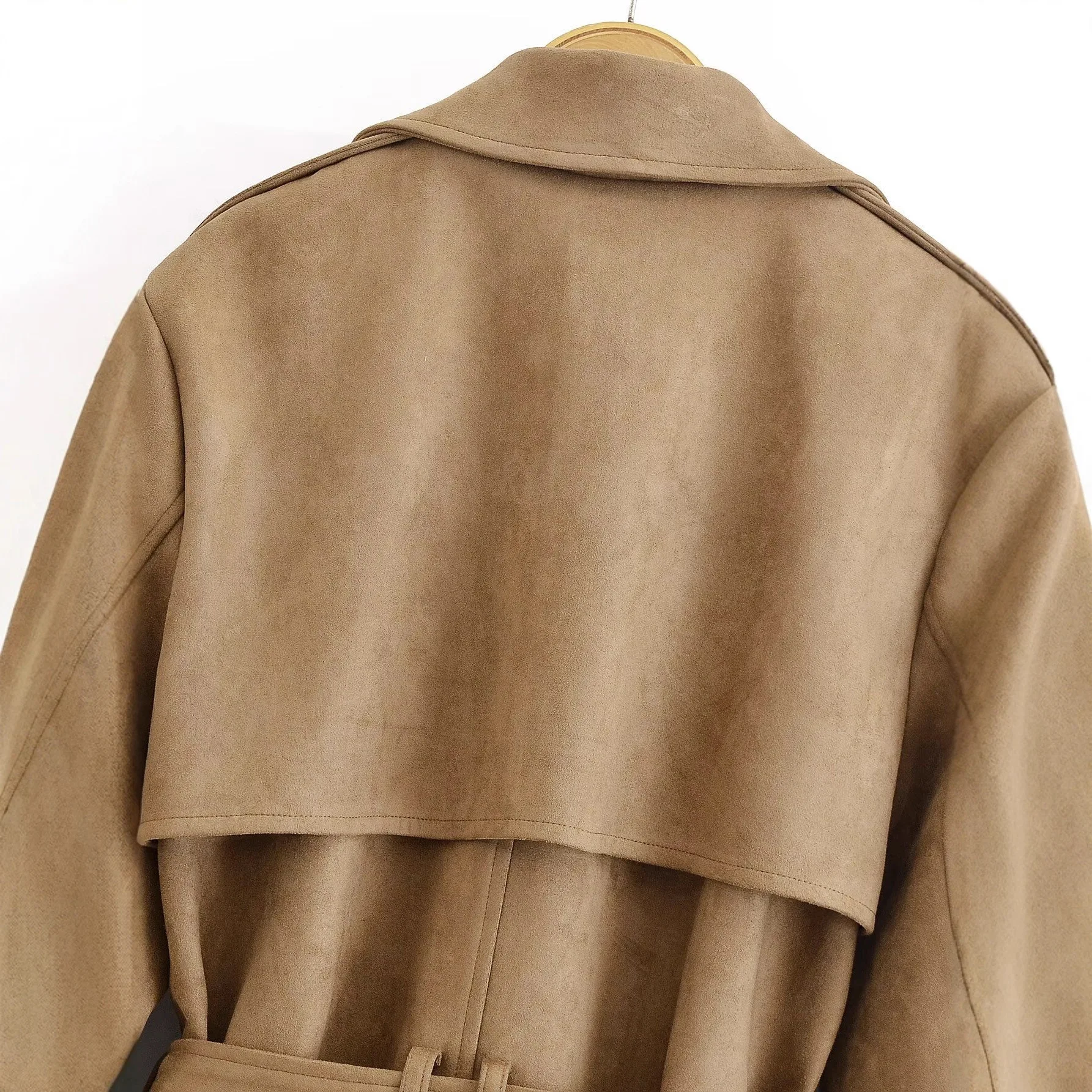 Cappotto in pelle scamosciata Faionable con cintura ingombrante in vita Capispalla ort vestibilità ampia da donna nuovo arrivo autunno transfrontaliero