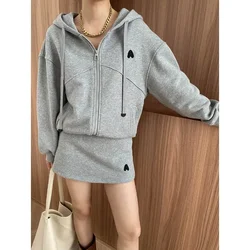 Oxygen Weekend Sports and Casual Hooded Sweatshirt Jacket Half Skirt Two-piece Suit