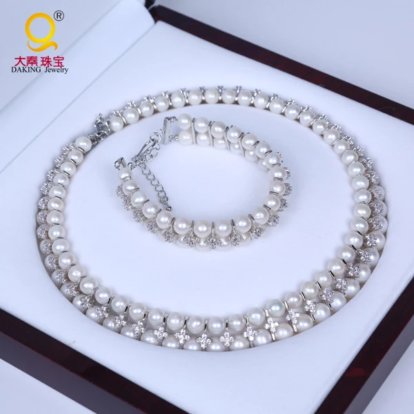 

N Fashion Zircon Real Pearl Bead Elegant Pearl Necklace Bracelet Set