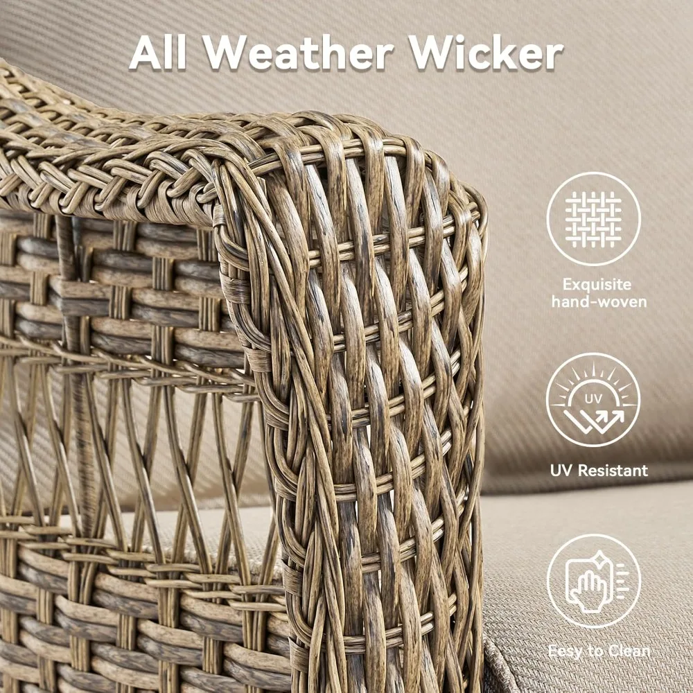 Outdoor Swivel Rocker Patio Chairs with 4" Thick Cushion - 5 Piece Wicker Bistro Set with Side Table, High Back Comfty Outdoor