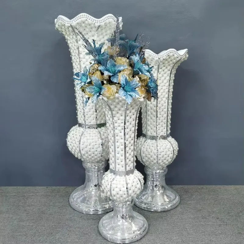 Brand new handcrafted light luxury European pearl bead glass flooring vase