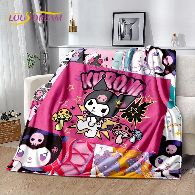 29 Style Cute Kuromi Cartoon Sanrio Cat Blanket,Flannel Soft Throw Blanket for Home Bedroom Bed Sofa Picnic Office Kid Gift Girl