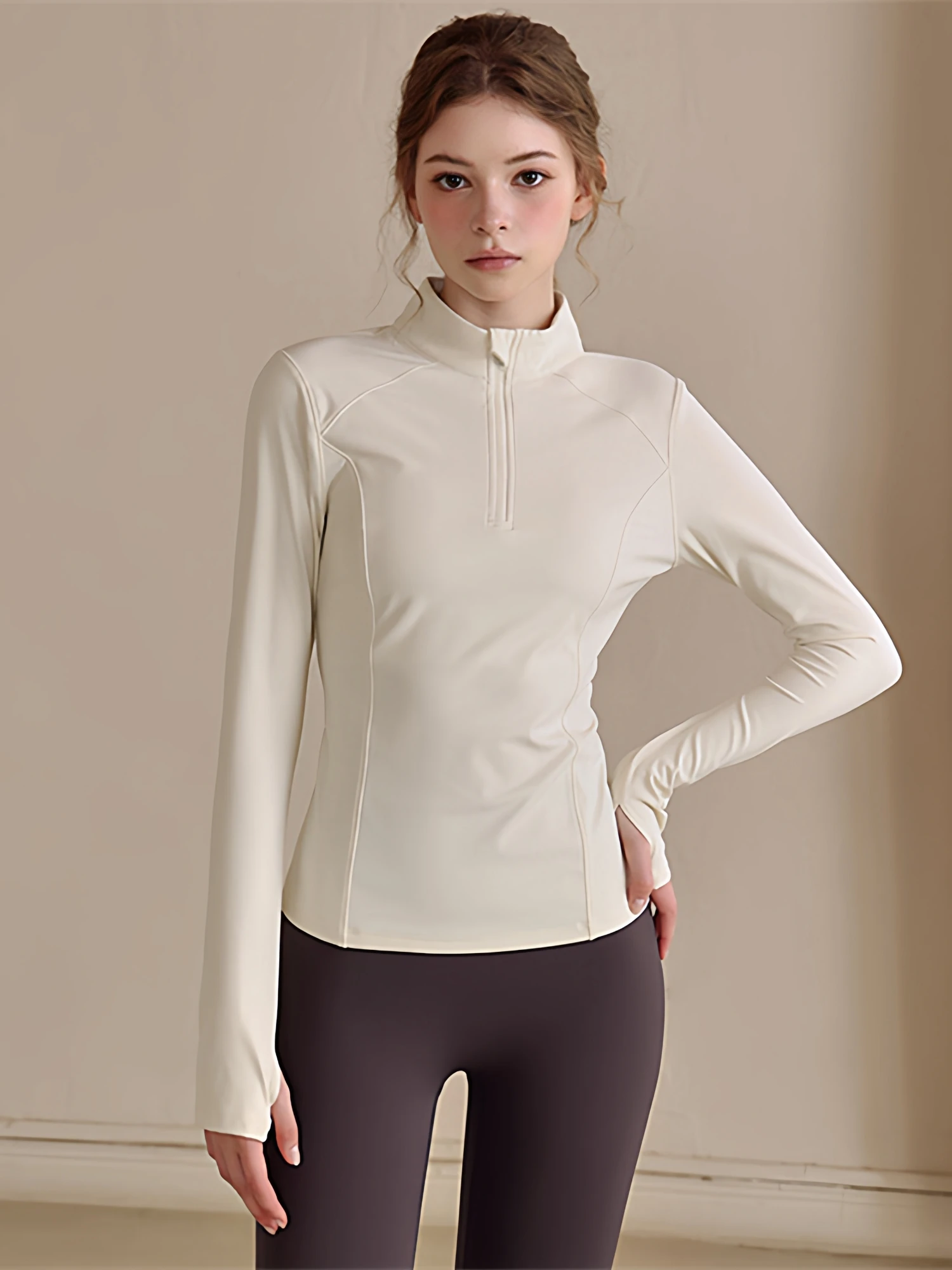 

Women's Yoga Fitn Long Sve T-irt Autumn Winter New Sle Stand Collar f Zip Slim Qui Dry Sports Top Ocnltiy