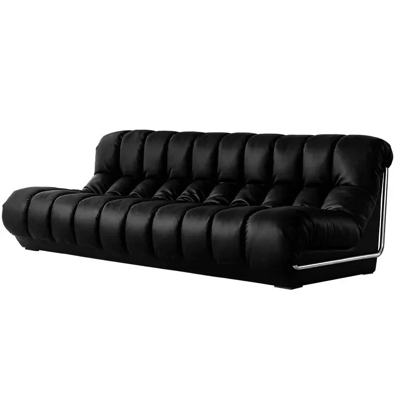 

Bauhaus stainless steel retro black three-person living room special-shaped sofa