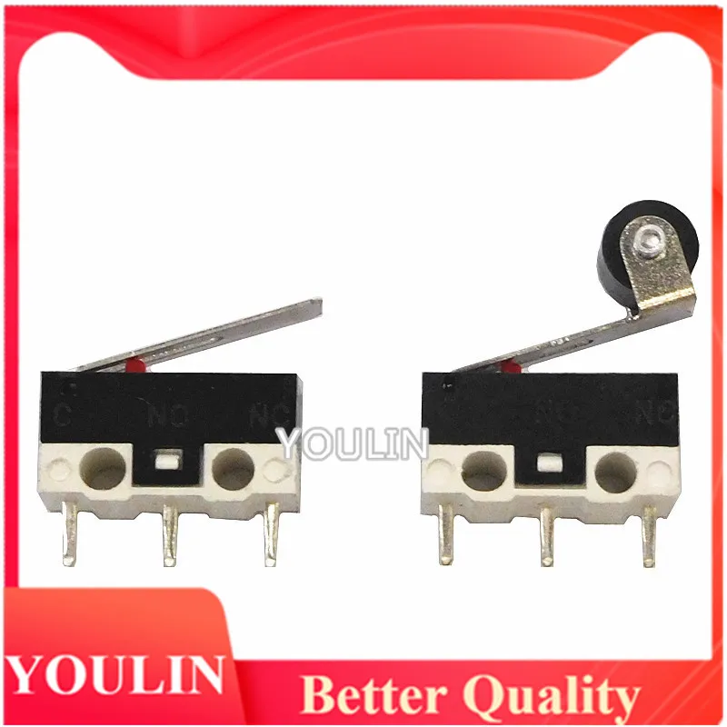 100pcs Brand new mouse switch with handle and pulley, three pin 2A 125V AC rectangular switch, small micro switch