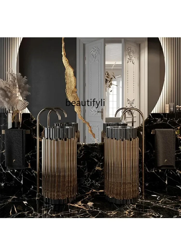 

Portugal Washstand Stainless Steel Frame Inter-Platform Basin Italy Light Luxury Hotel Pedestal Basin BasinAsmt09