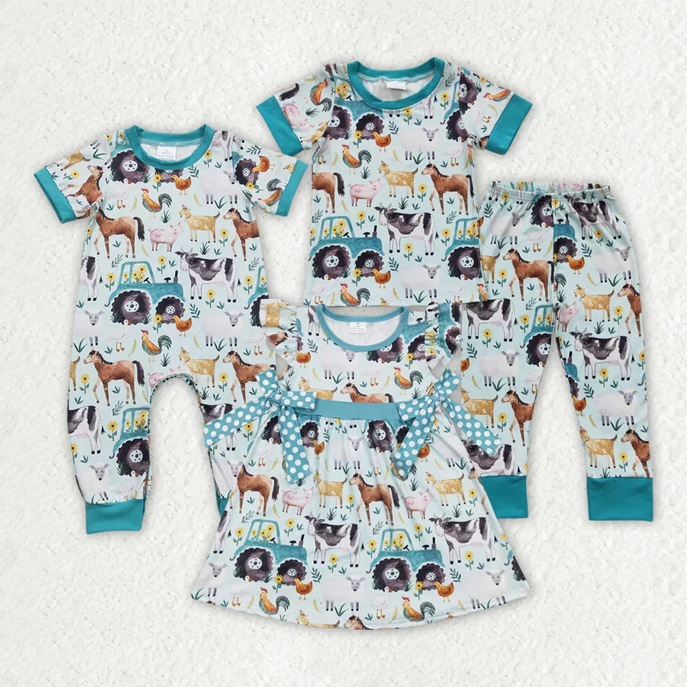 

BLP0150 Wholesale Summer baby romper girl dress kids clothes girl farm animal short sleeve pants sets Boutique baby girl clothes
