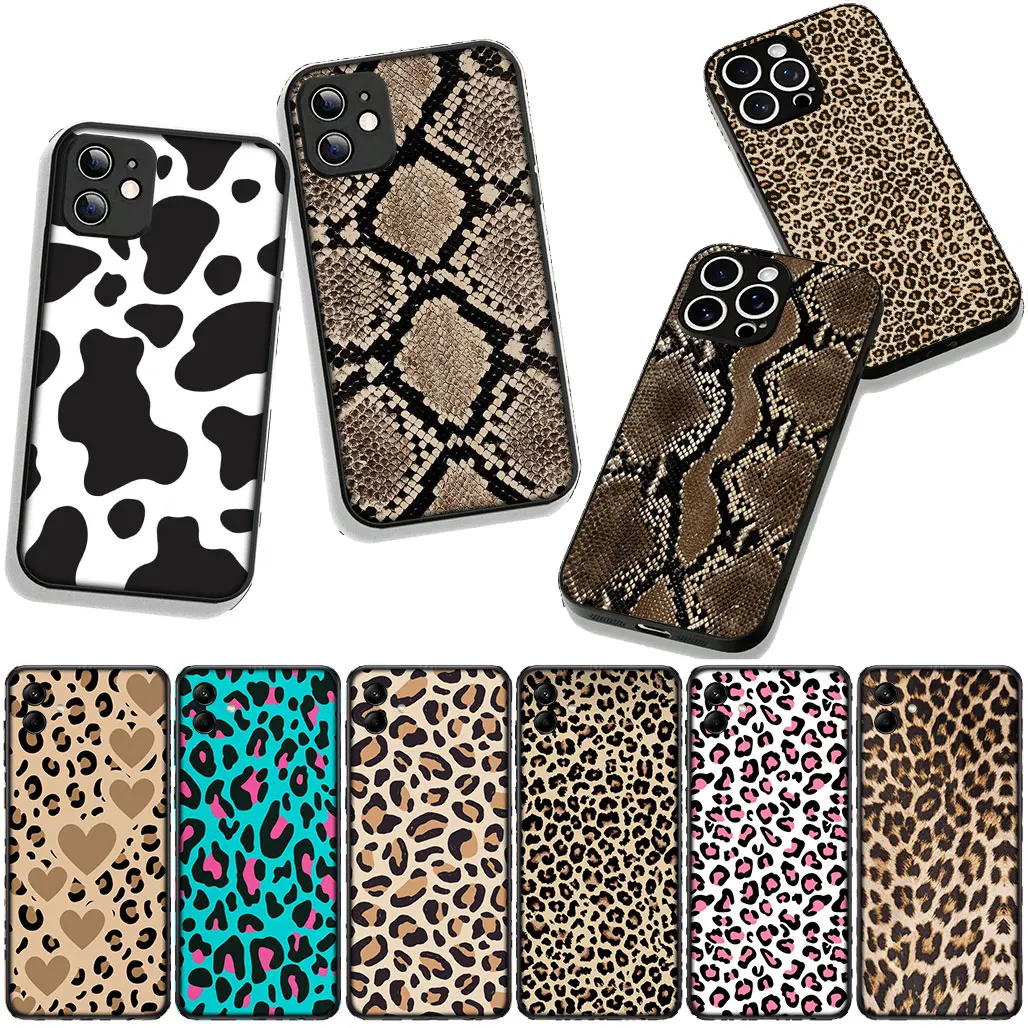 Для Motorola Moto G04 G13 G14 G22 G23 G32 G34 G35 G45 G64 G82 G84 G53 G60 G72 E14 E15 E13 E32 E22 Чехол с коровьим принтом и леопардовым змеей