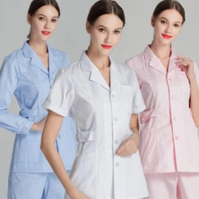 

White Short Scrubs Top Nurse Uniforms Set Lab Coat Doctor Uniform Women Medical Clothing Pink Beauty Salon Long Sleeve clothes