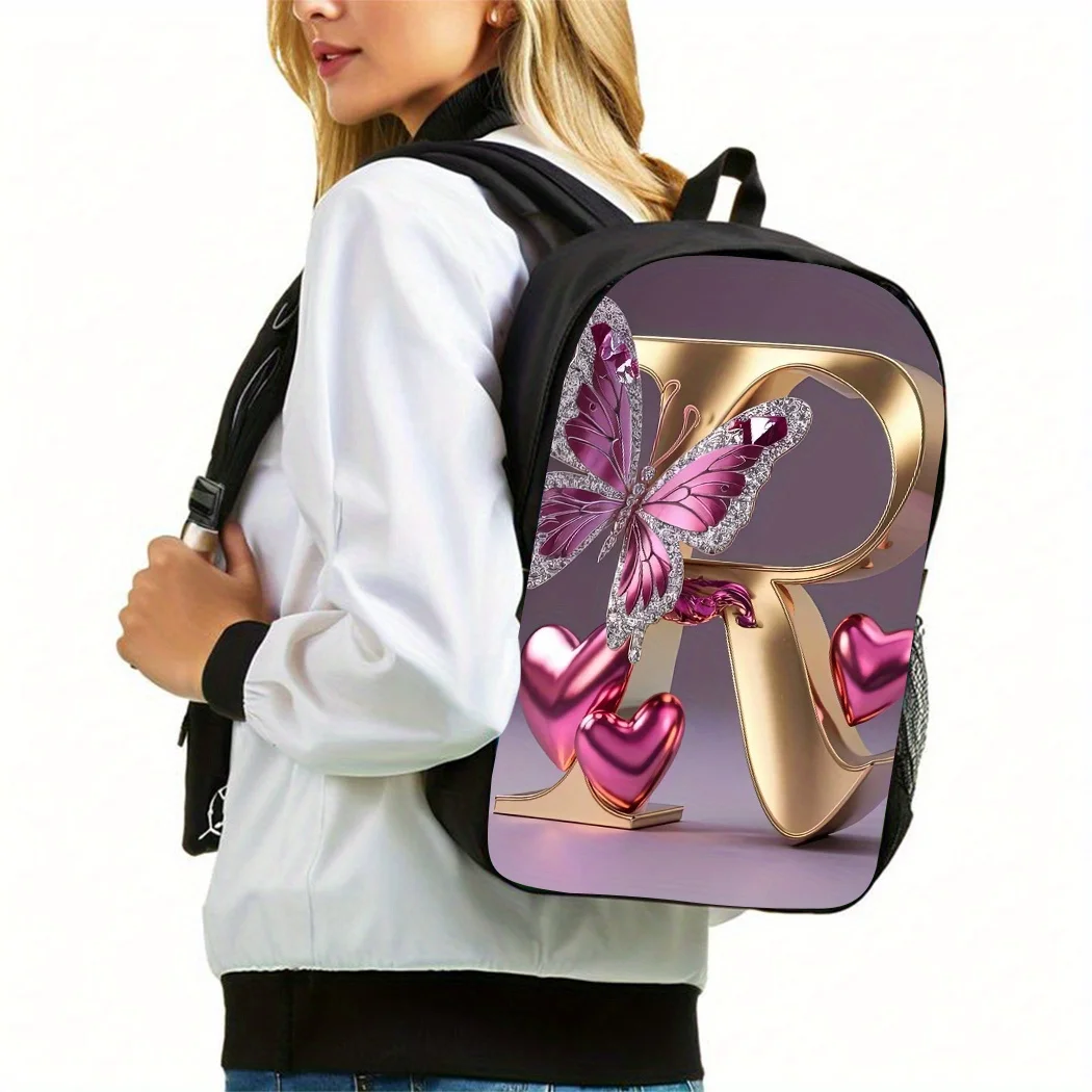 3pcs Backpack Suitable for Ages 14+ with Laptop Compartment & Adjustable Straps - Cool Letter Print & Appliqué Backpack, Lightwe