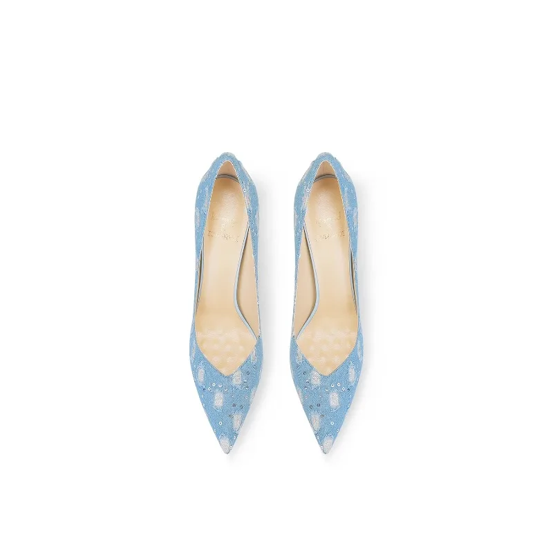 

2025 Summer Blue Pointed Toe Stiletto Heels Women Fashion High Heels Shoes