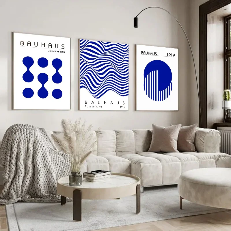 Blue Bauhaus Art Exhibition Poster Print Picture Nordic Minimalist Canvas Painting Modern Living Room Corridor Wall Home Decor