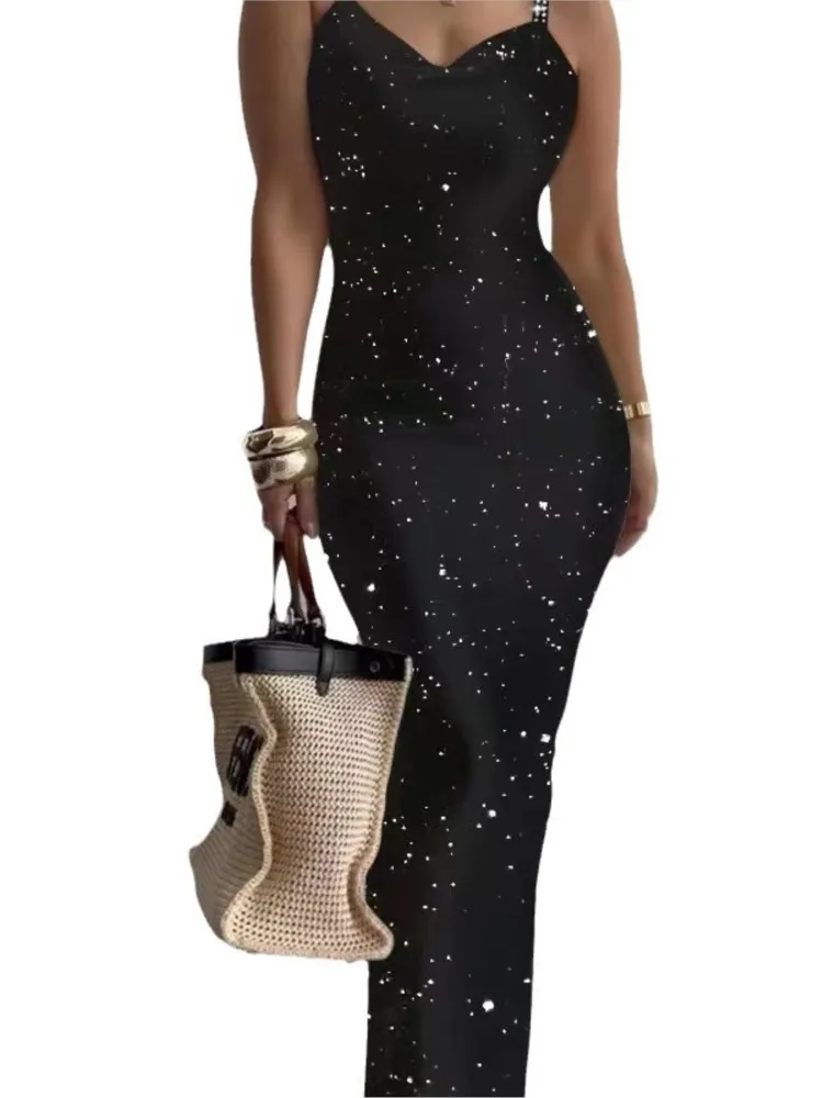 พิมพ์Slimสปาเก็ตตี้เซ็กซี่ชุดยาวผู้หญิงแฟชั่นอินเทรนด์Y2kแขนกุดผอมBodycon Maxi Vestidosฤดูร้อนใหม่