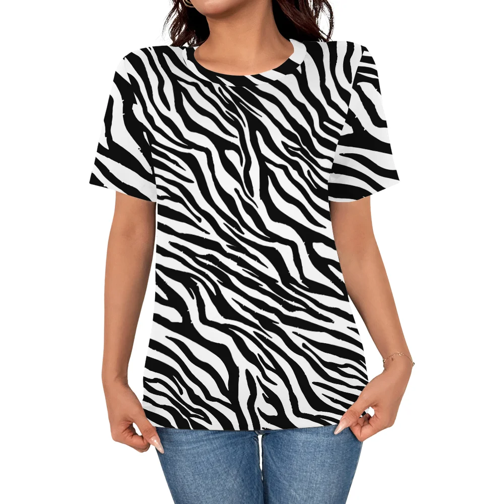 

Women's casual fashion summer hot item art zebra 3D printed short sleeved T-shirt women's simple and elegant T-shirt top