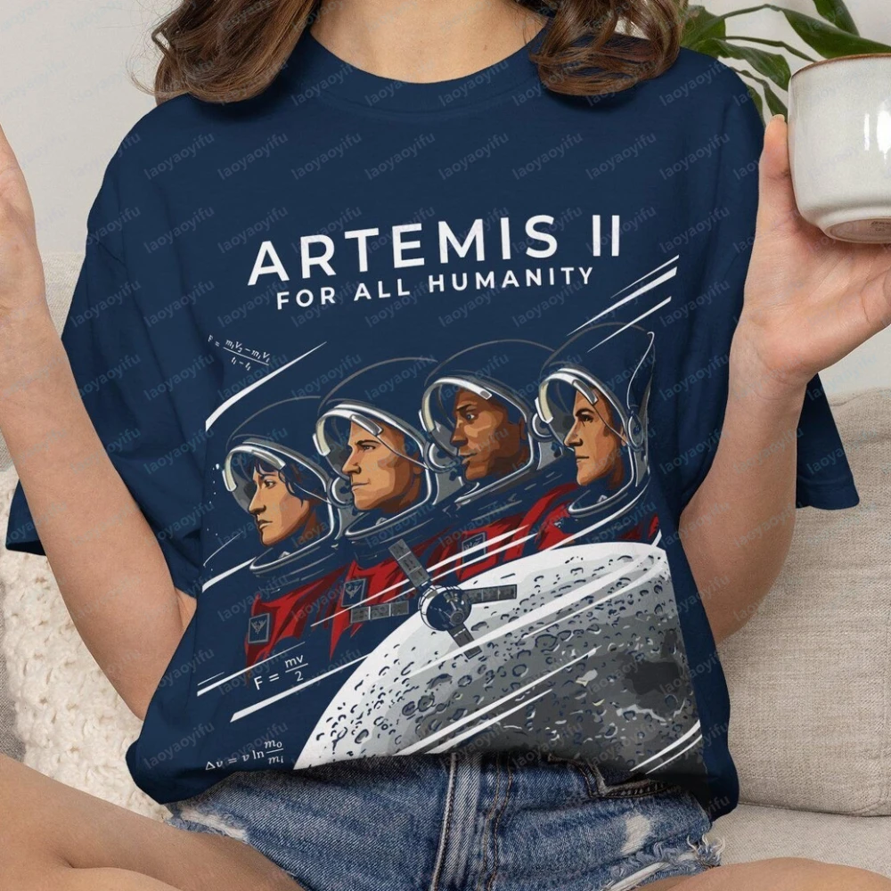 

2026 Artemis II for All Humanity Retro Space Exploration Shirt Moon Mission Graphic Tee Harajuku Women Clothes Graphic T Shirts